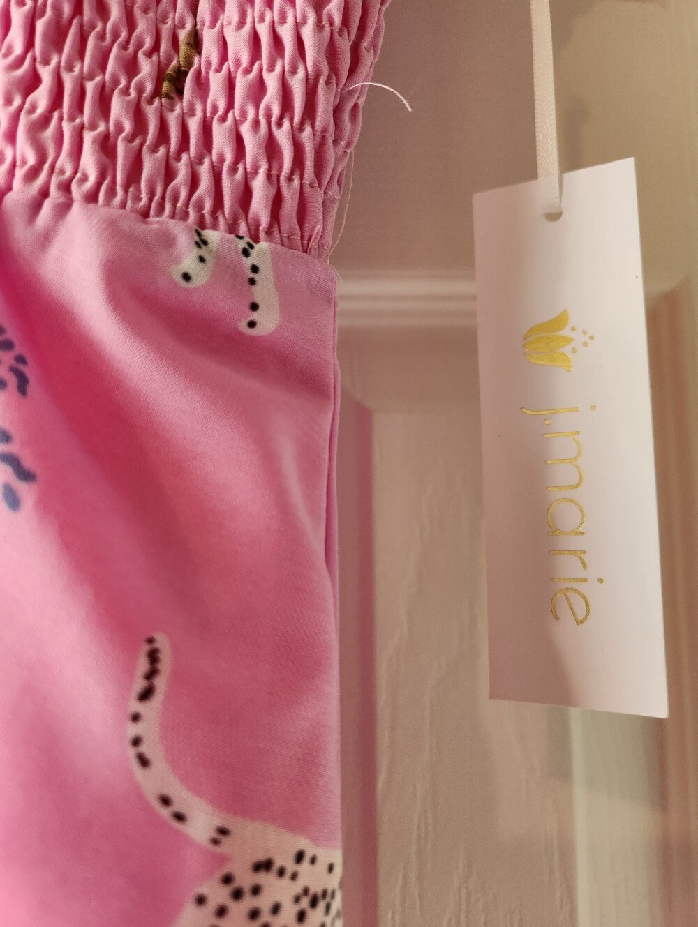 J.Marie Pink Leopard Print Ruched Ruffle Strap Top Size M - Picture 10 of 11